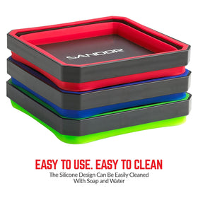 SANDOR tray beside coin size comparison showing compact footprint for portability