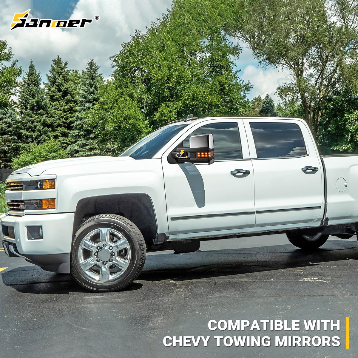Sanooer mirror mounted on Silverado displaying OEM-style integration