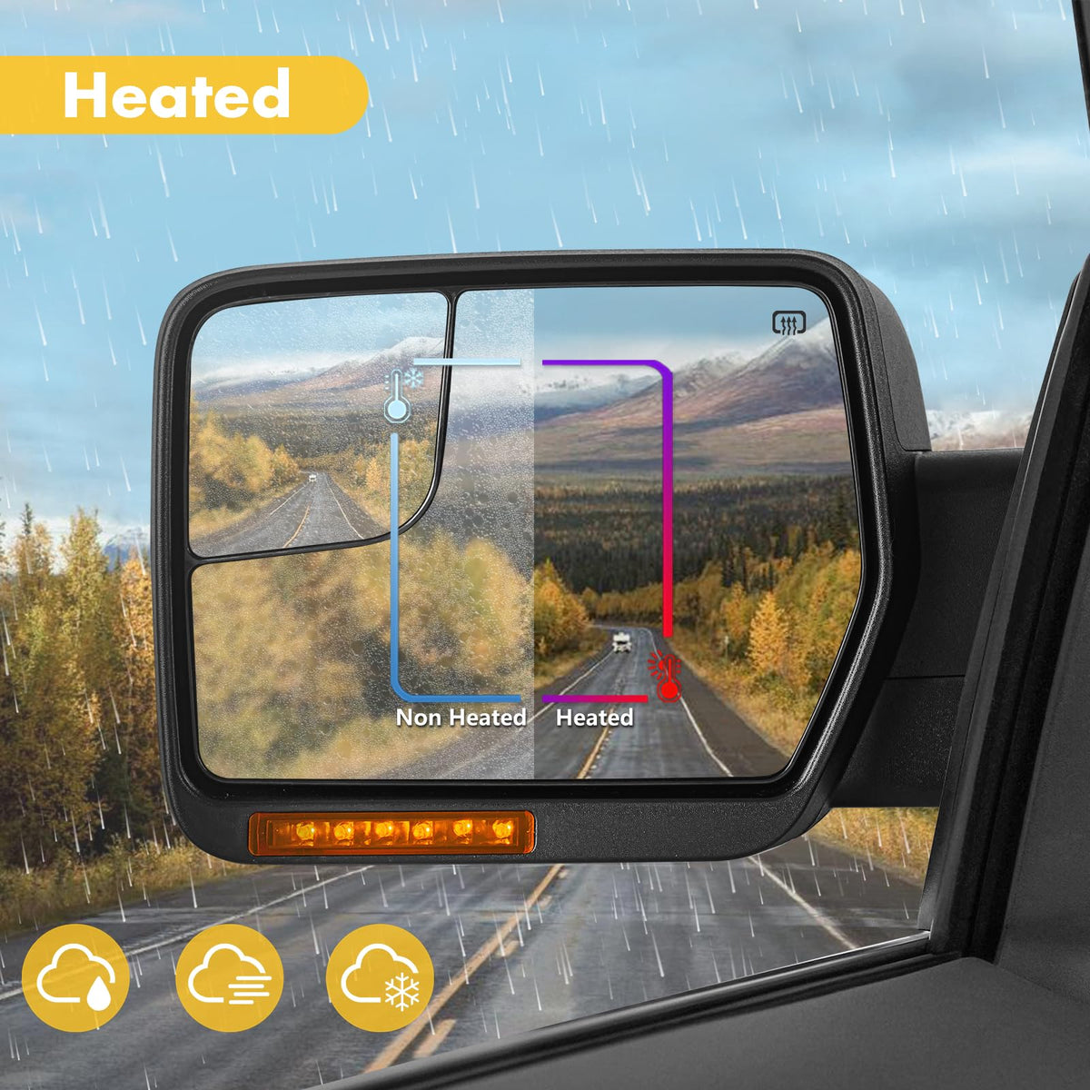 Sanooer side mirror installed on Ford F150 showing enhanced towing sightlines
