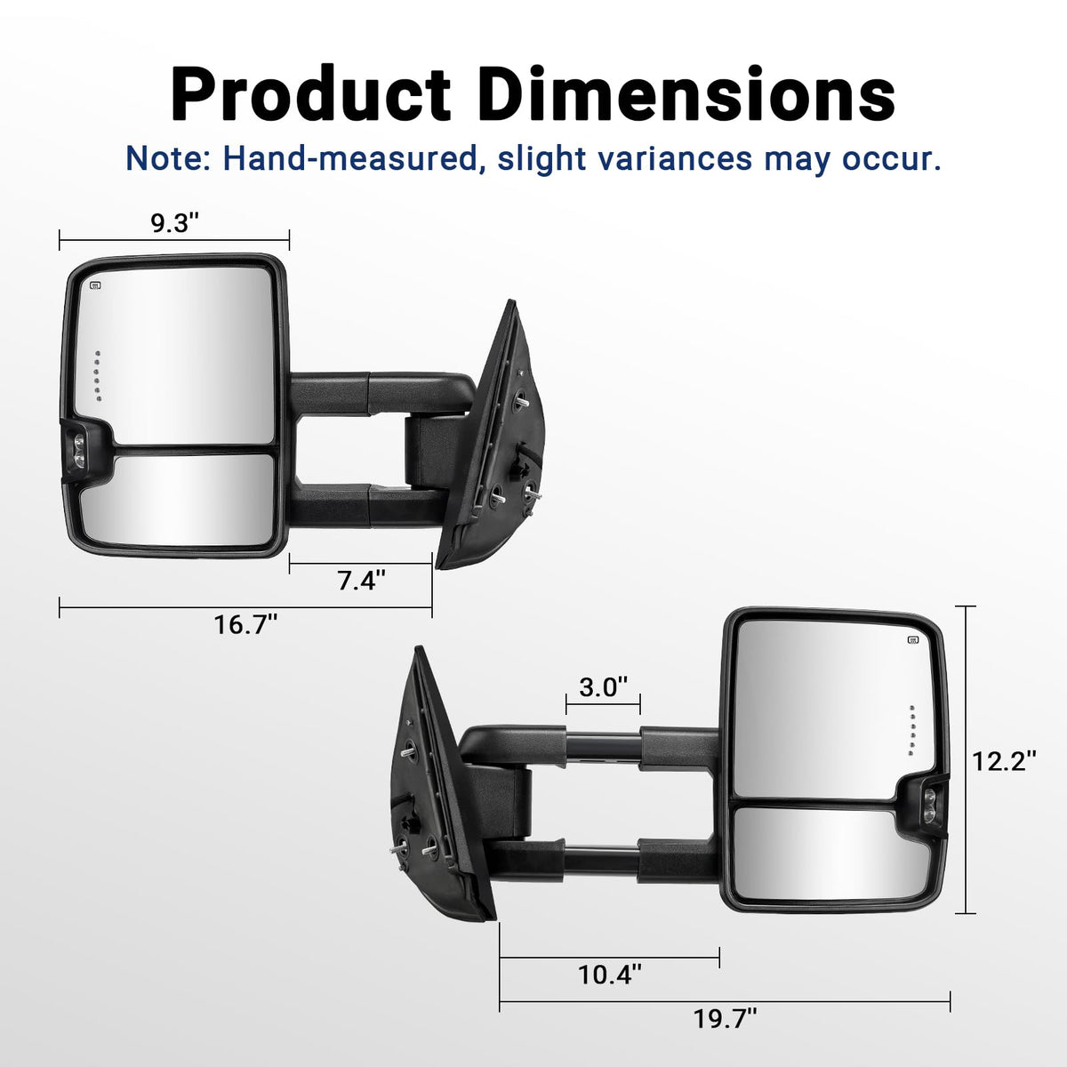 Sanooer mirror next to hand for scale showing robust size and fitment