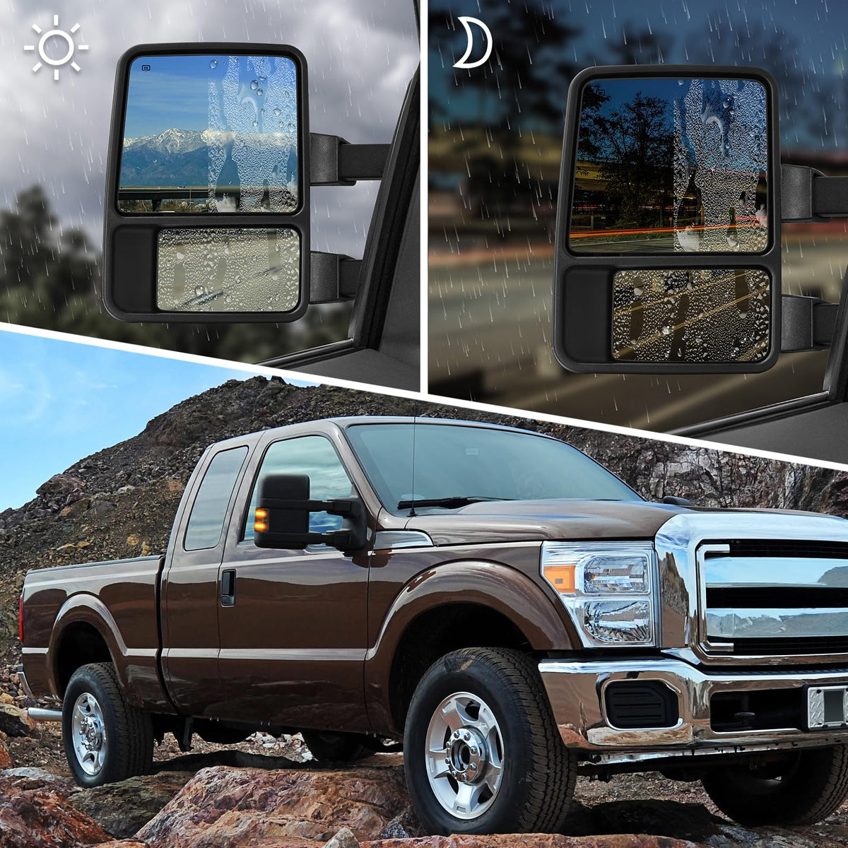 Sanooer telescoping mirror fully extended, provides trailer clearance visibility