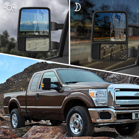 Sanooer telescoping mirror fully extended, provides trailer clearance visibility