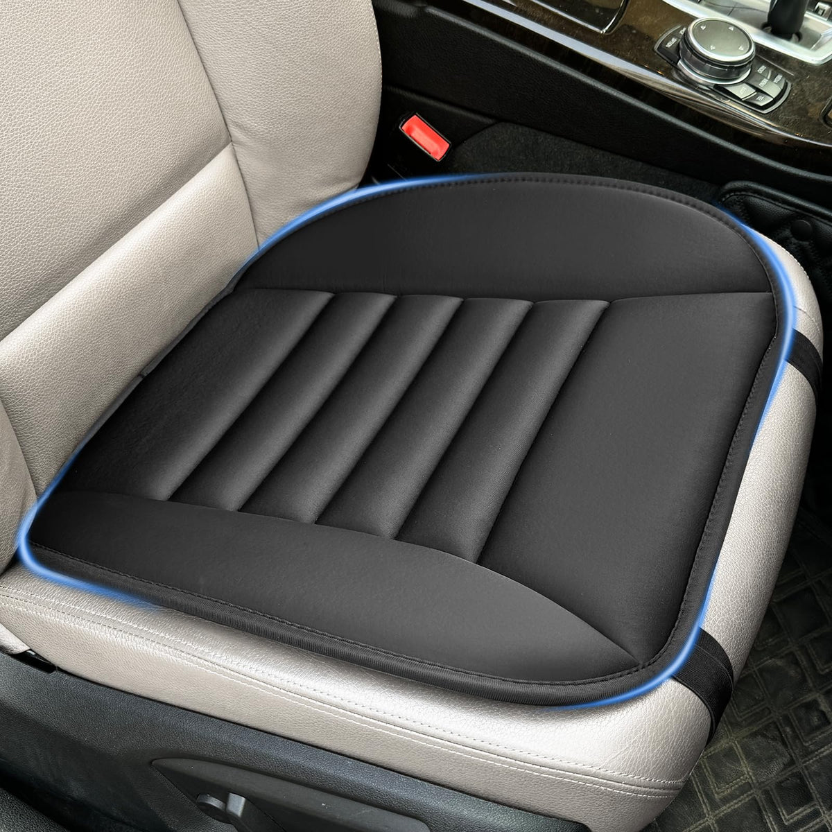 Sanwom front view of cushion showing sleek black cover and neat stitching for seat protection