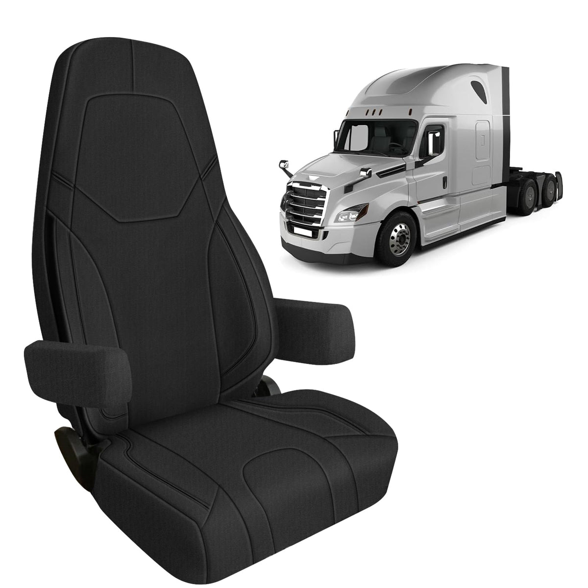 SAPUBK full front seat cover fitted on Freightliner Cascadia, protects upholstery