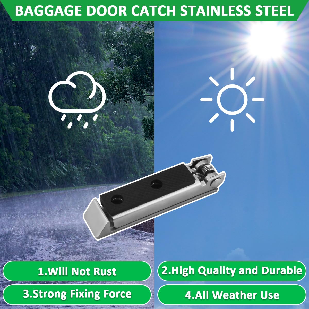 SAQXK installed on RV baggage door showing secure hold while parked and traveling