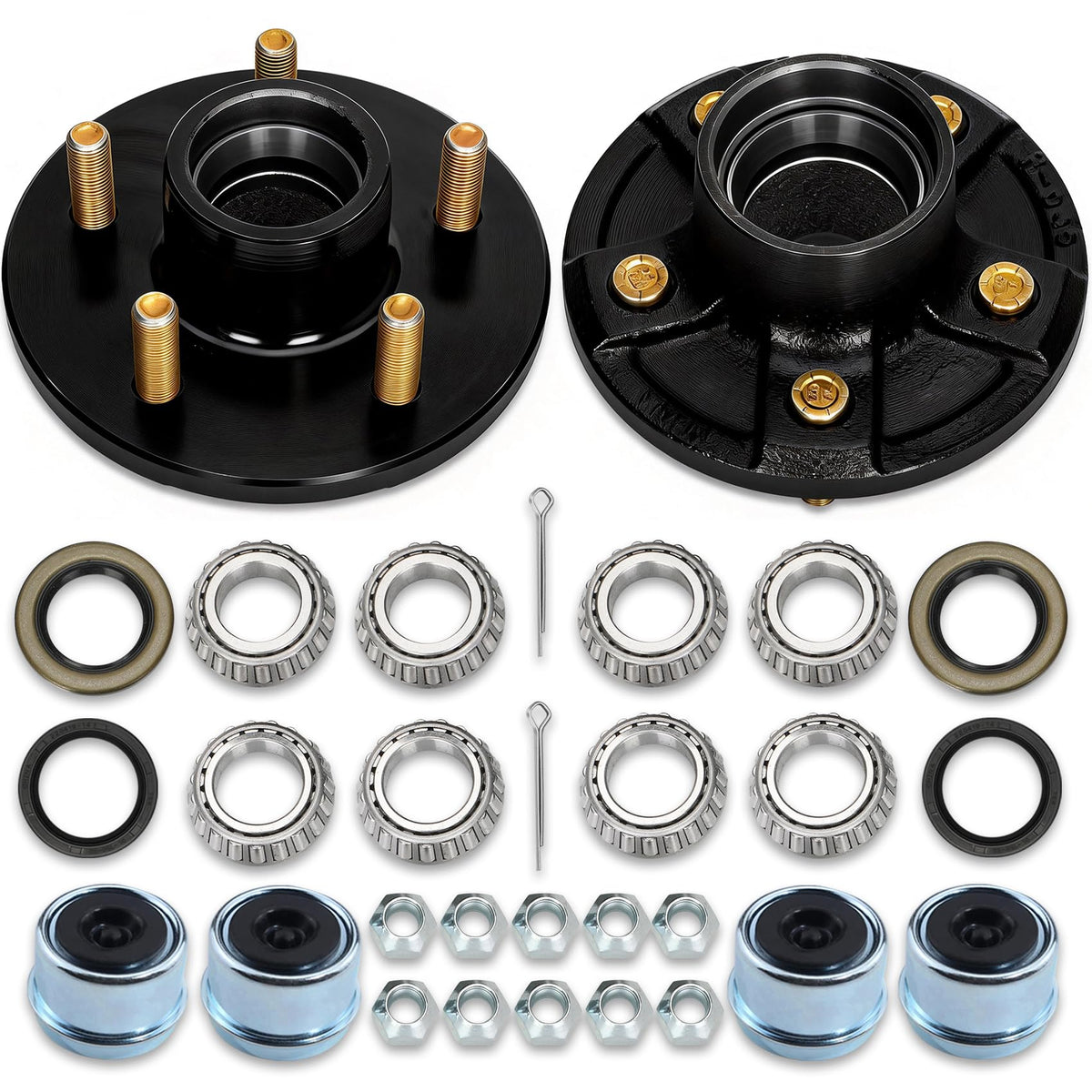 Saree front view of 5-lug hub showing bolt pattern and coating for corrosion resistance