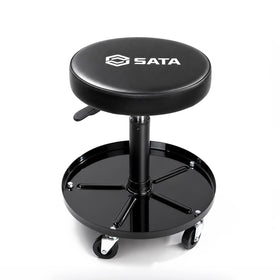 SATA front view of rolling stool showing sturdy base and seat for stability