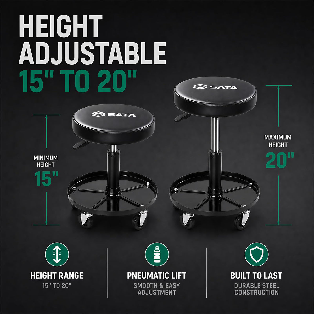 SATA side profile highlighting adjustable height mechanism and range