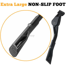 Sataway kickstand length shown against wheel to demonstrate adjustable reach