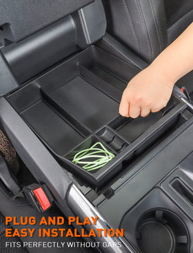 Savadicar installed in F-150 center console demonstrating plug-and-play convenience