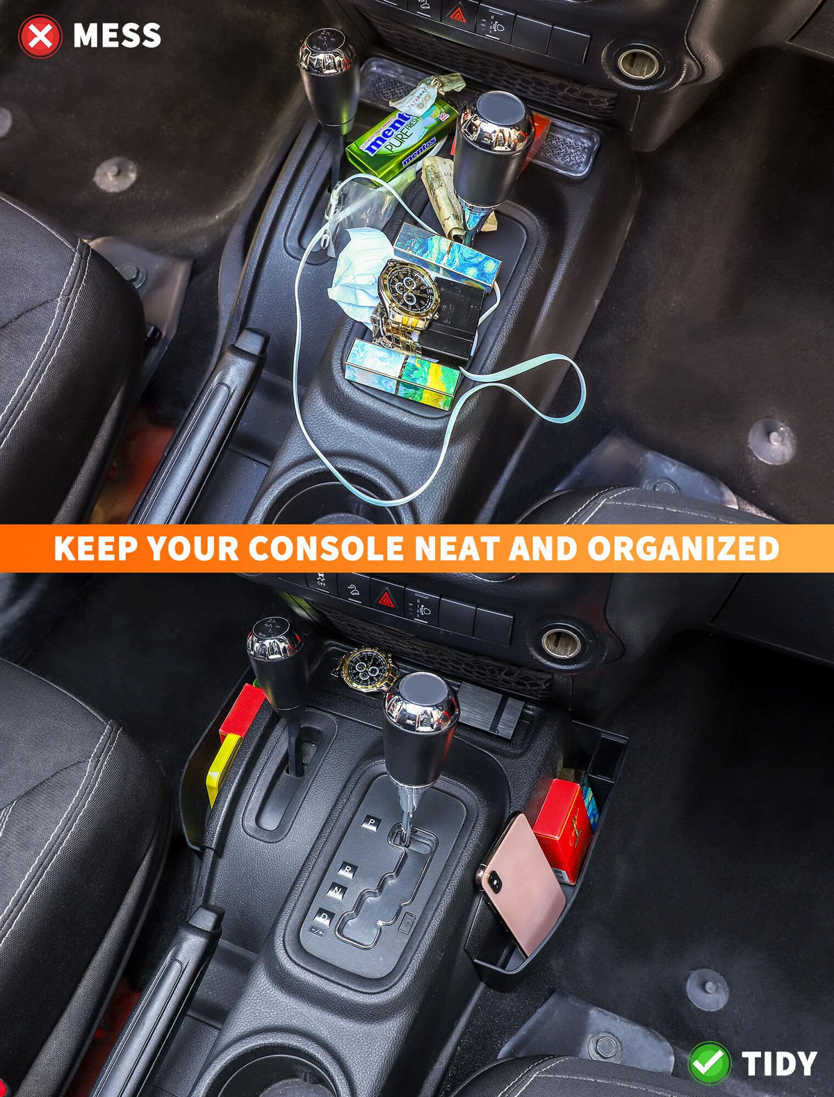 Savadicar GT-3 mounted in Jeep Wrangler console for easy reach