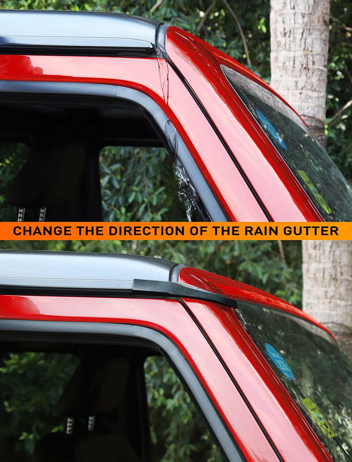 Savadicar on passenger side near windshield directing water away from cabin