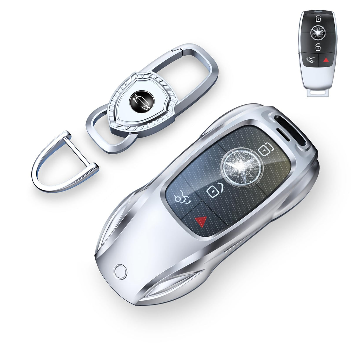 saxsion front view of fashion silver key case showing clean protection and style