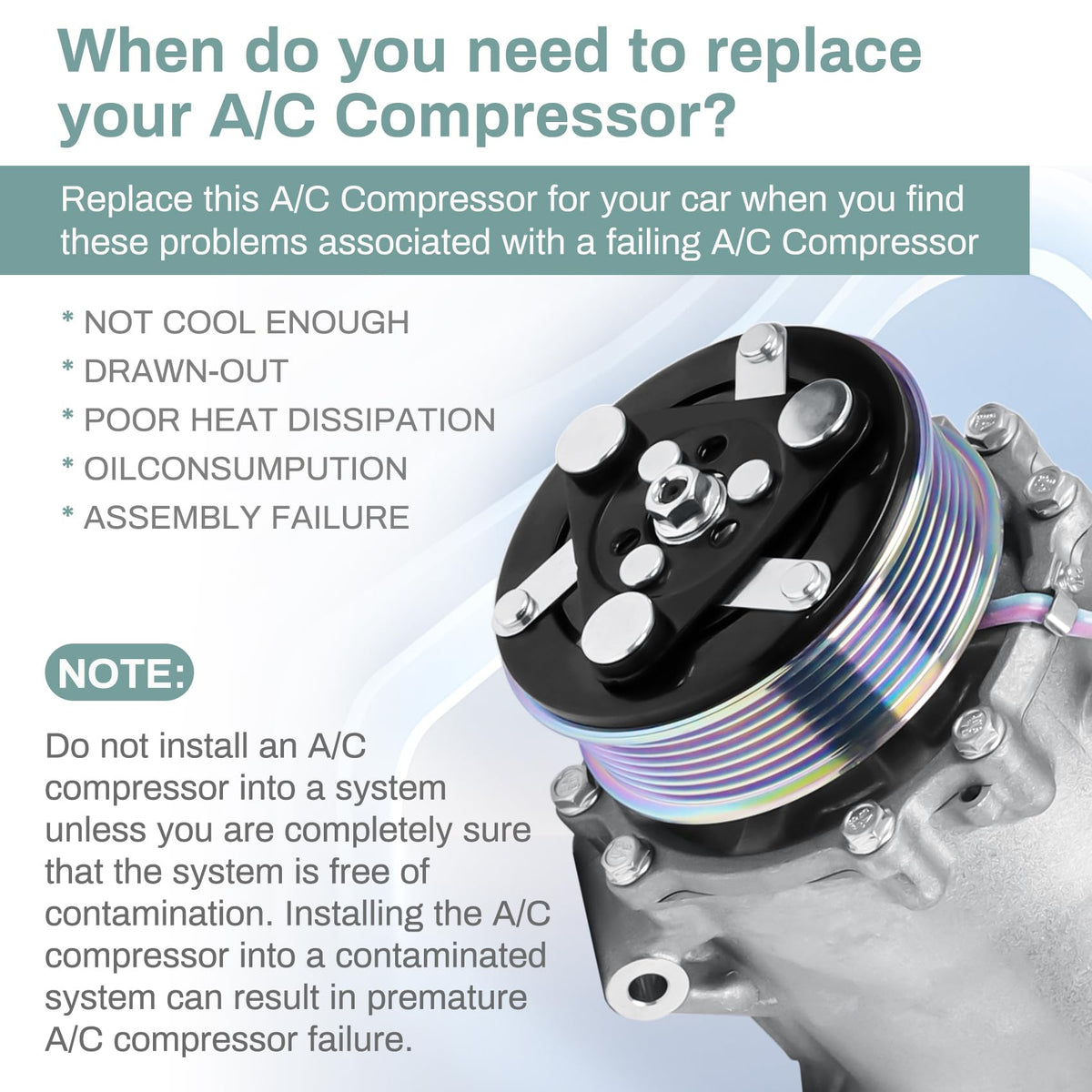 SAYNO compressor next to ruler showing scale and dimensions for correct fitment