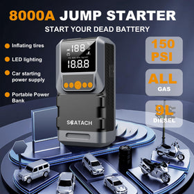 Scatach air compressor LED display showing pressure and battery clearly