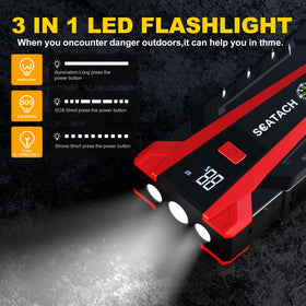 Scatach connected to vehicle battery demonstrating fast reliable engine starting