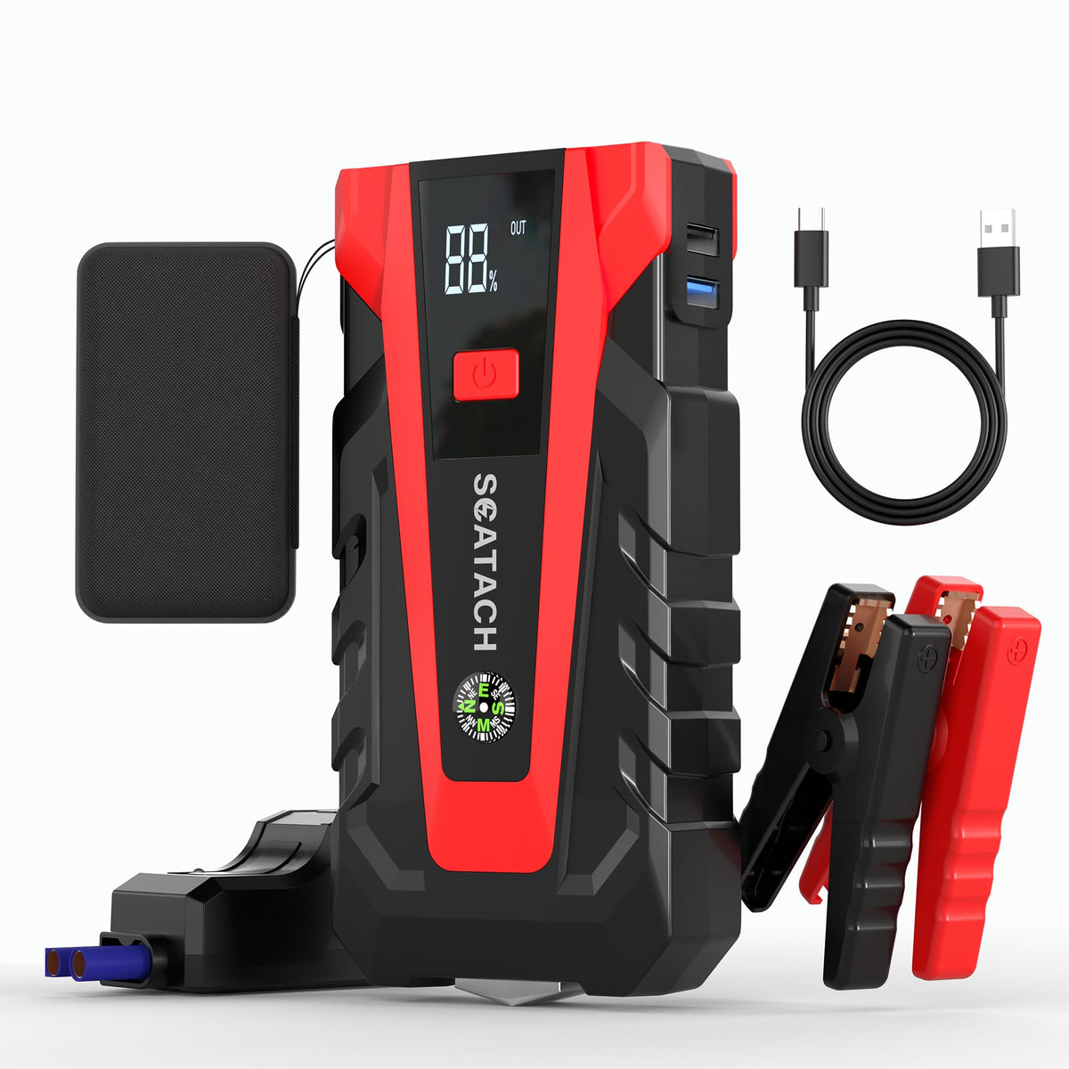 Scatach front packaging showing compact jump starter and model branding for confident purchase