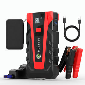 Scatach front packaging showing compact jump starter and model branding for confident purchase
