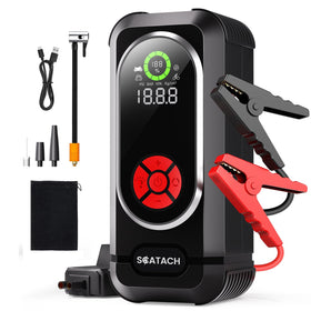Scatach front view of jump starter showing ports and controls for quick access