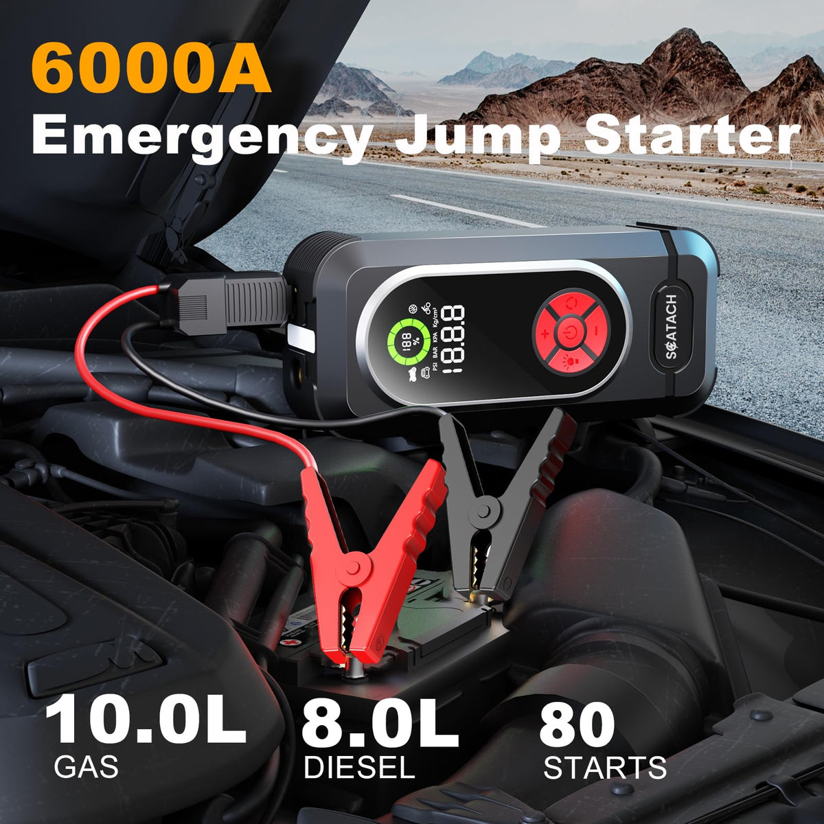 Scatach smart jumper cables and clamps attached, ensuring safe reliable starting