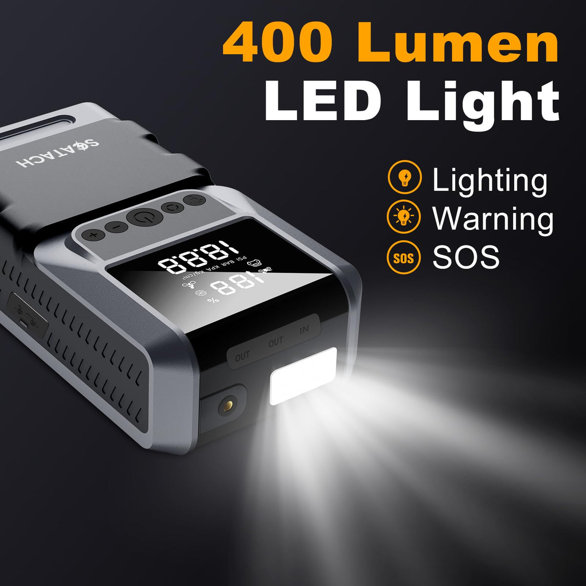 Scatach LED flashlight in strobe mode for visible roadside signaling and safety