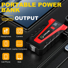 Scatach next to smartphone illustrating portable power bank size and easy storage benefit