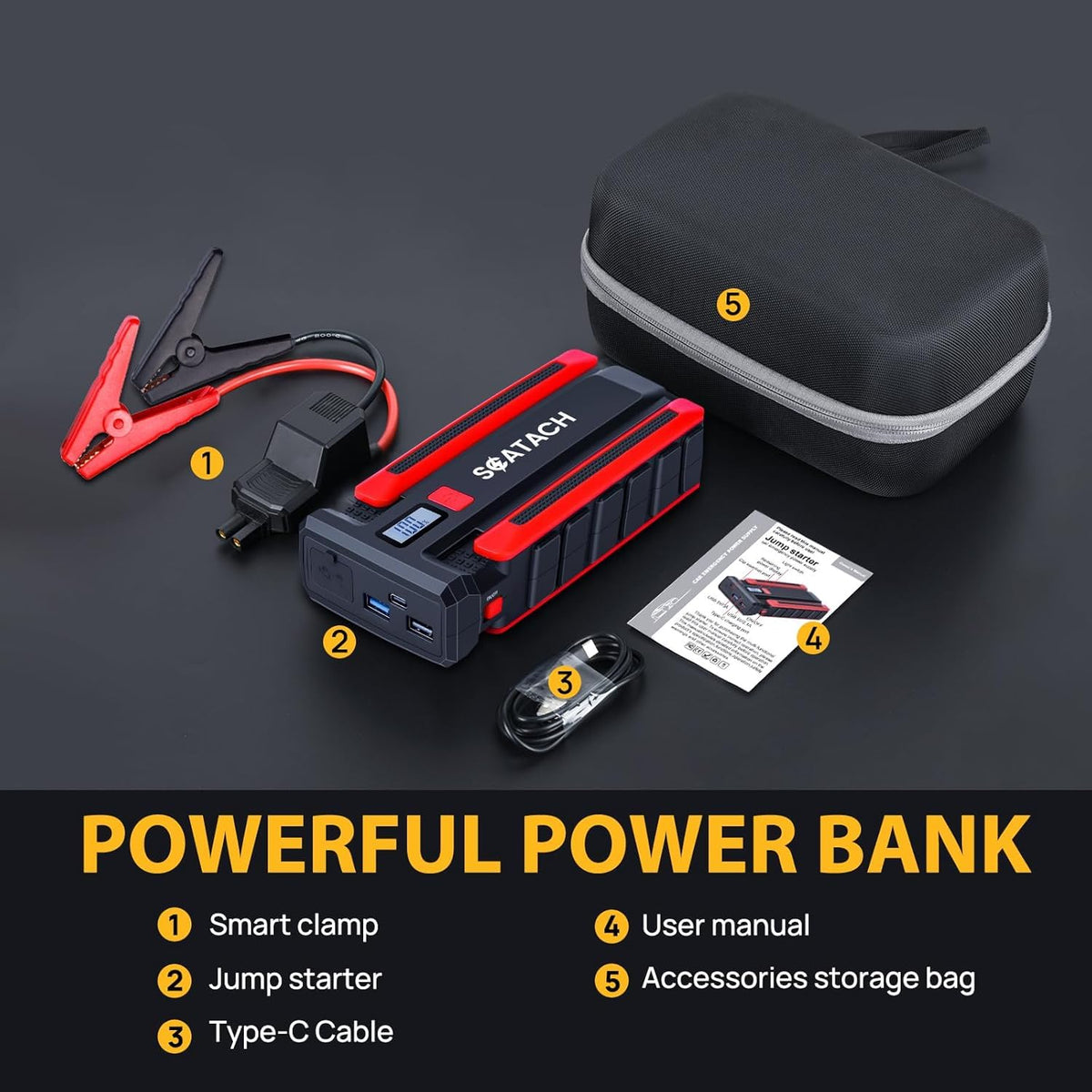 Scatach connected to car battery during jump start for roadside reliability