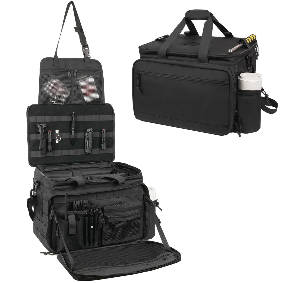 SCAVATA front-seat view showing compact organized duty bag and quick access