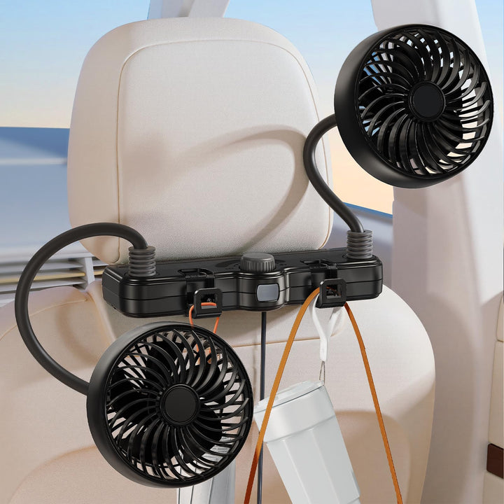 scenein front view dual head showing compact cooling for backseat comfort