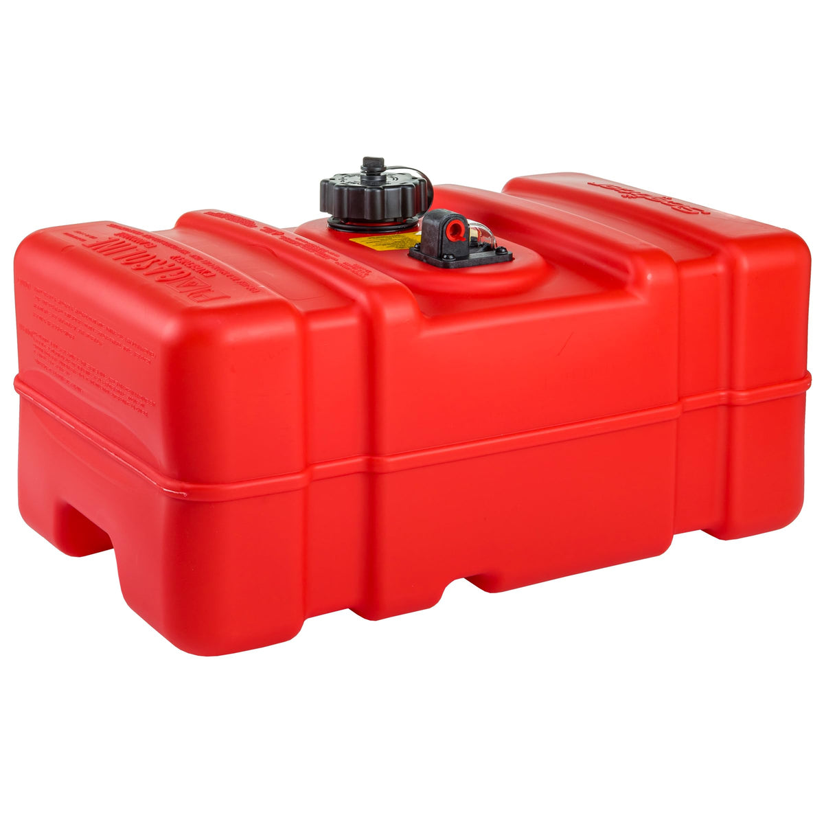 Scepter front view of 9 gallon boat gas can showing capacity and shape
