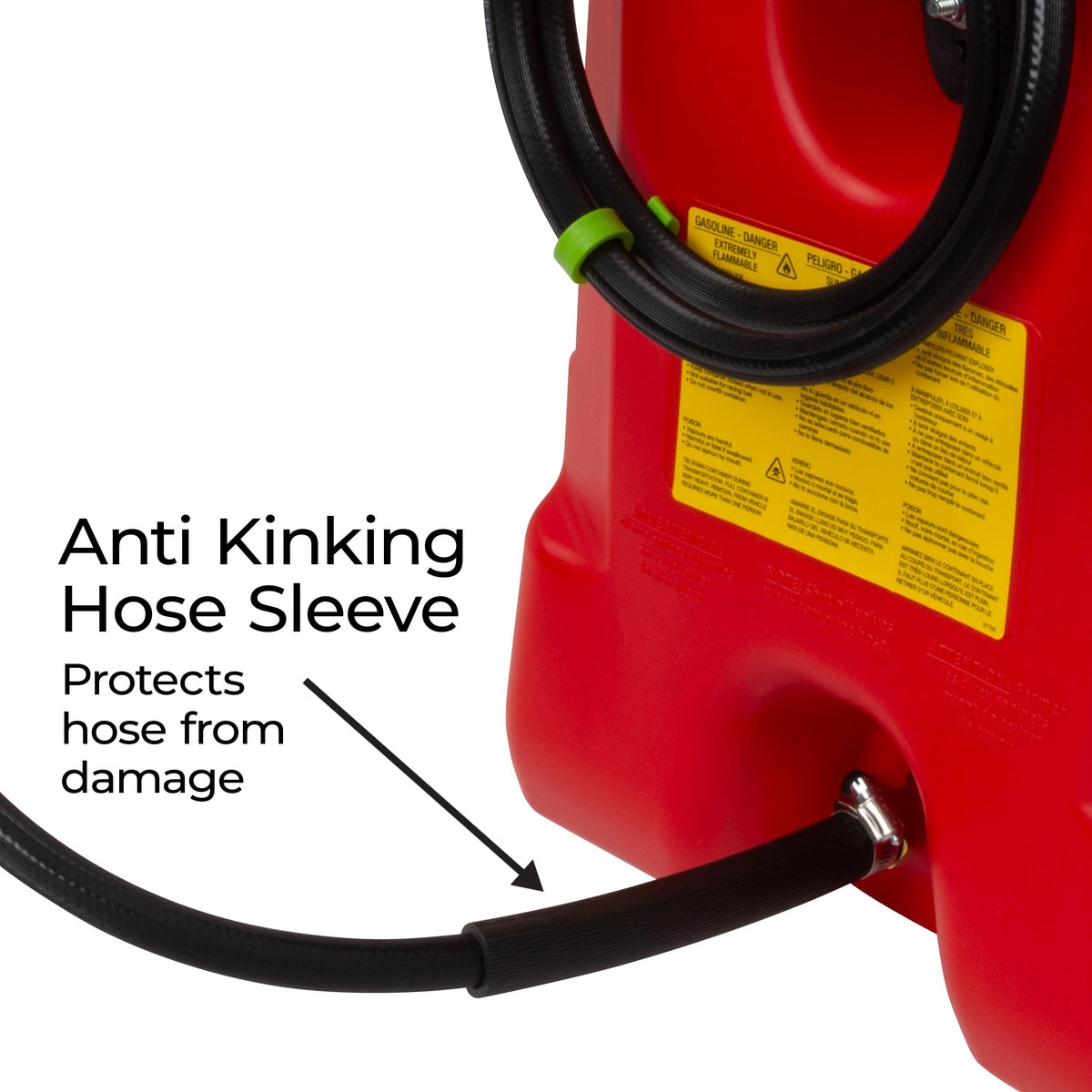 scepter fuel tank cap and spout labeling showing 14-gallon capacity benefits