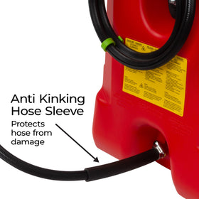 scepter fuel tank cap and spout labeling showing 14-gallon capacity benefits