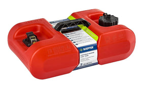 Scepter front view of 3-gallon marine gas can showing slim profile and handle for easy transport