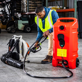 Scepter in-use refueling a lawnmower to speed up property maintenance