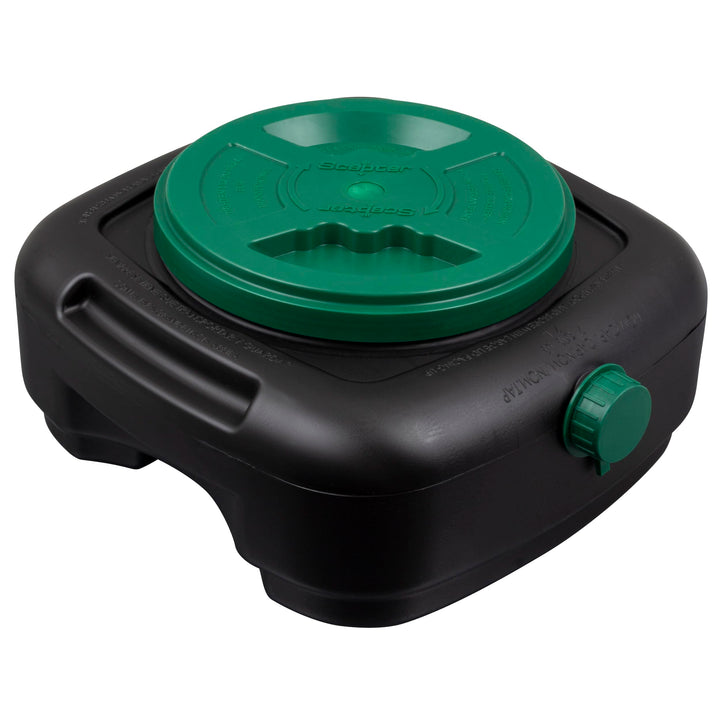 Scepter oil drain pan front view showing capacity and clean containment benefit