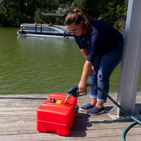 Scepter portable tank installed on boat deck showing secure, ready-to-use setup