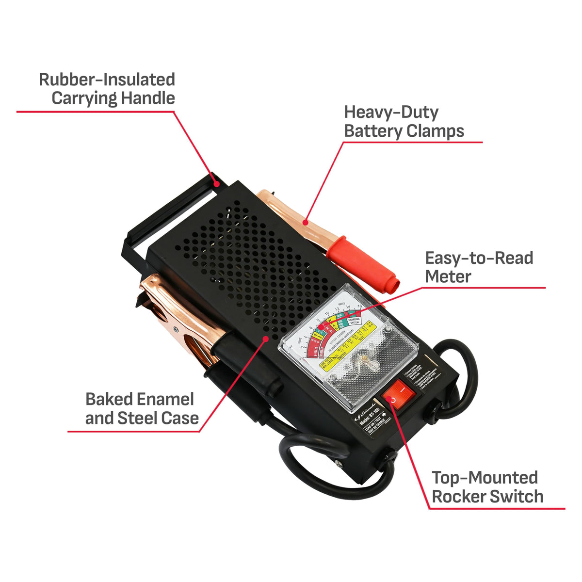 Schumacher BT-100 beside a hand for scale showing compact portability benefit