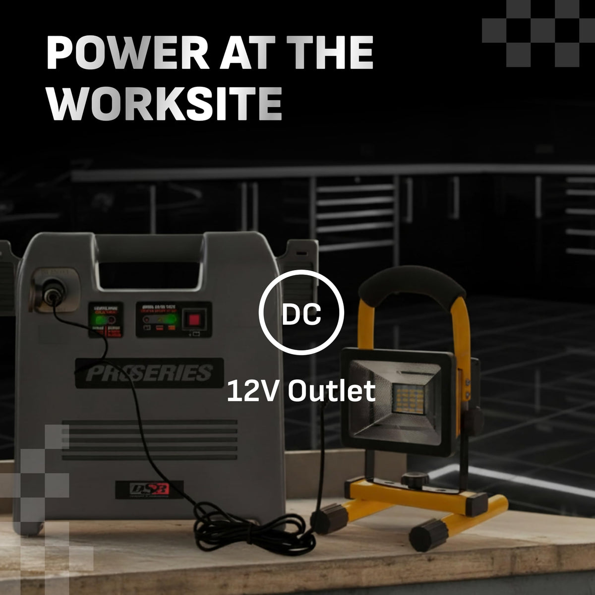 Schumacher DSR119 12V outlet closeup illustrating protected accessory power