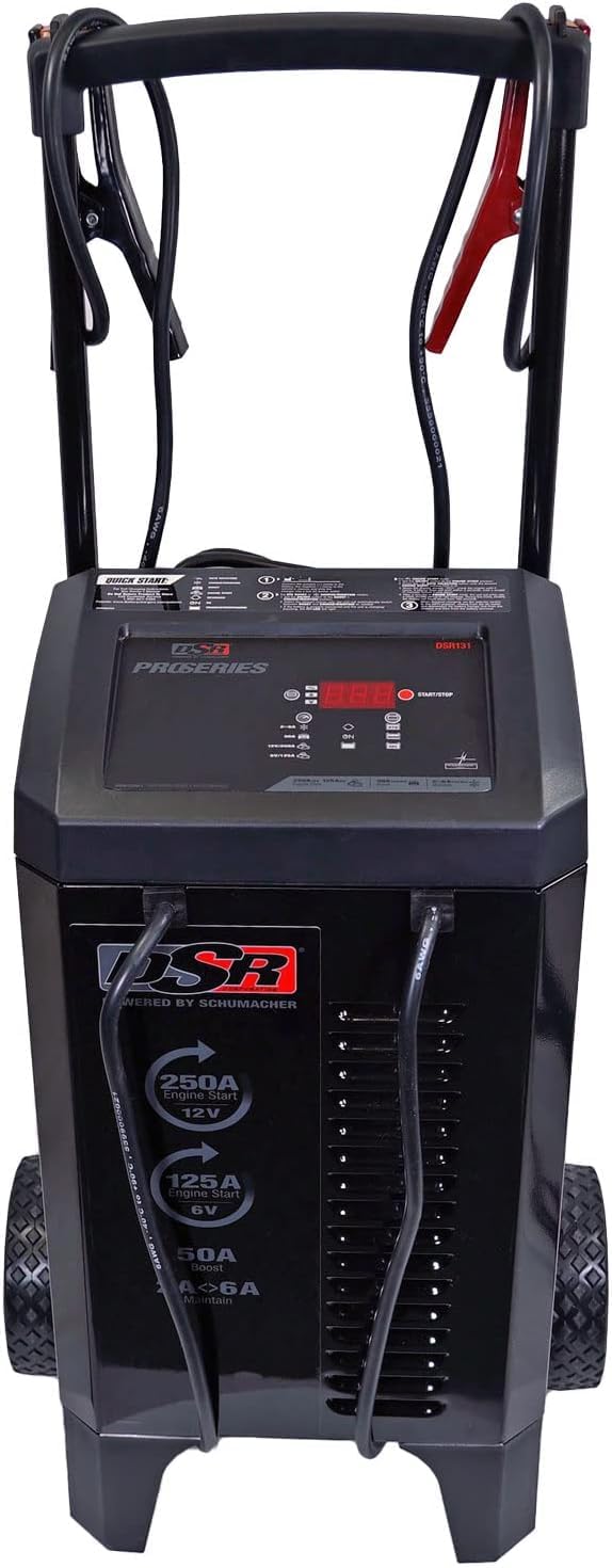 Schumacher DSR131 front view showing rugged case and handle for durable mobility