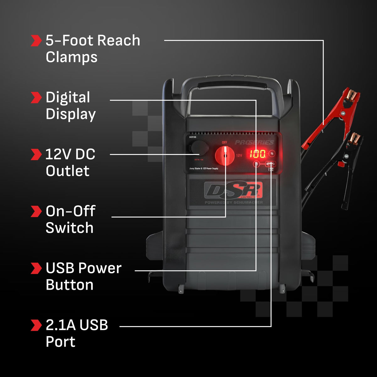 Schumacher DSR165 AGM battery texture close-up highlighting durable construction and long service life