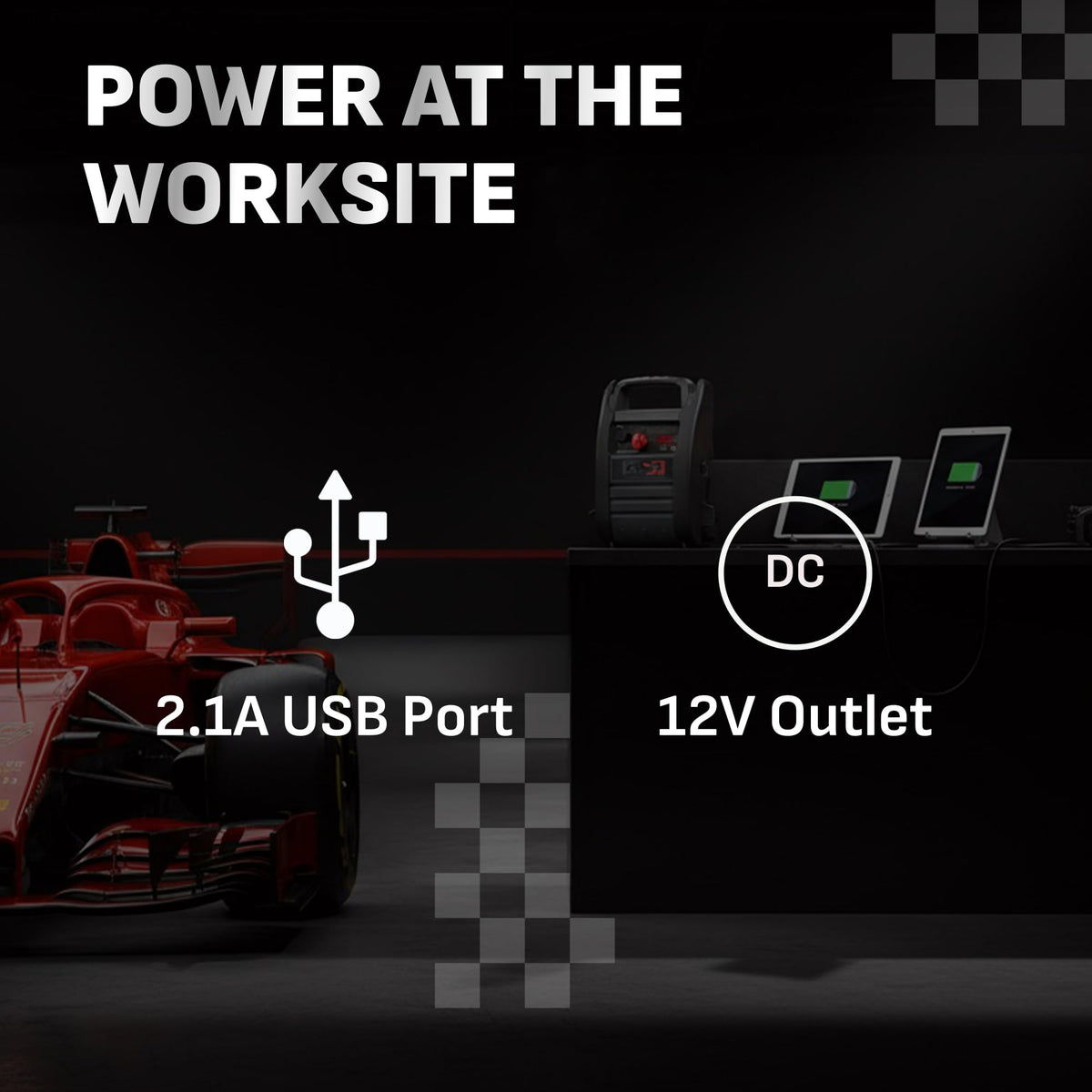Schumacher DSR165 digital display close-up showing charge level and status for clear monitoring