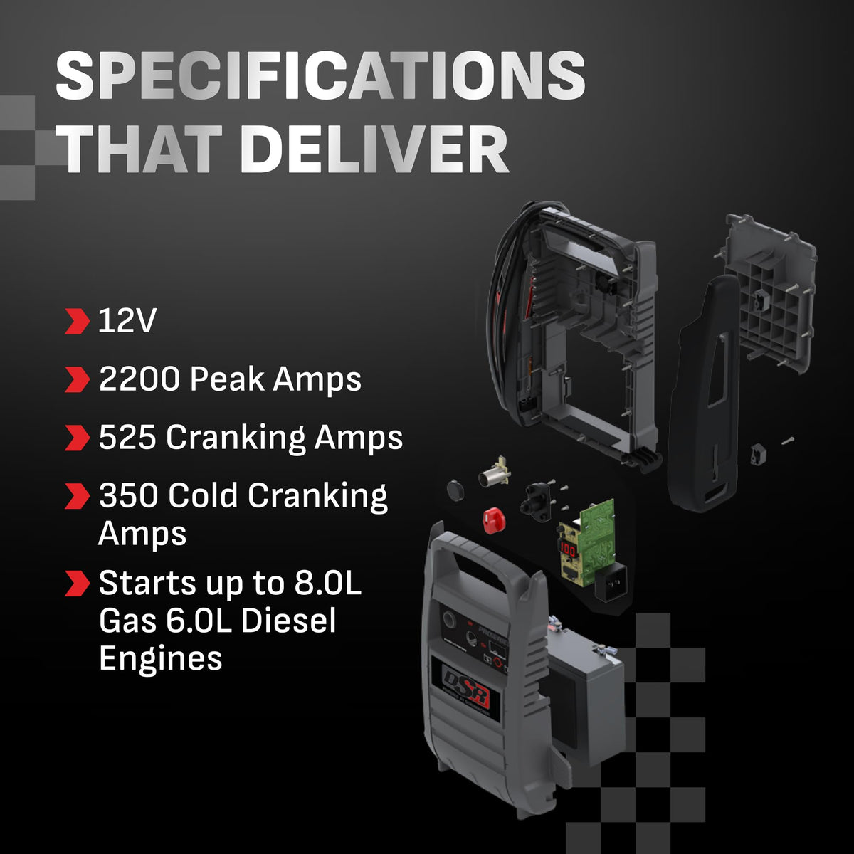 Schumacher DSR165 connected to a car battery in use, fast jump-starting when you need it most