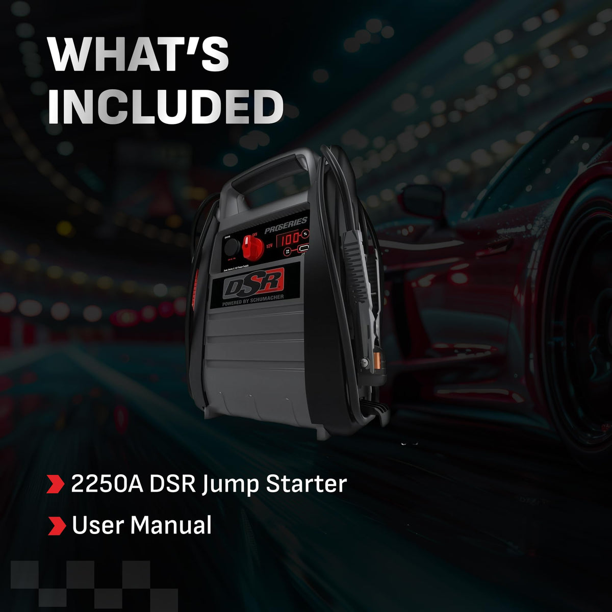 Schumacher DSR165 held in hand for size comparison, portable power without bulky weight