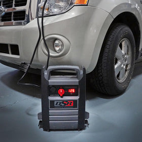 Schumacher DSR167 AC outlets and USB port powering tools and charging devices