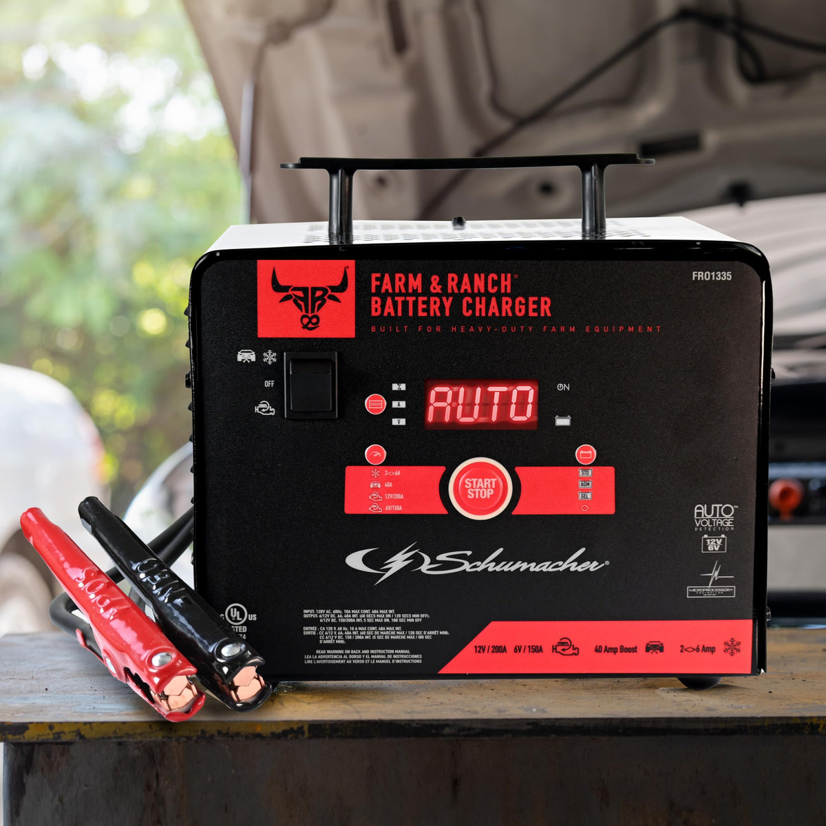 Schumacher FR01335 providing boost start to a vehicle battery for fast engine recovery