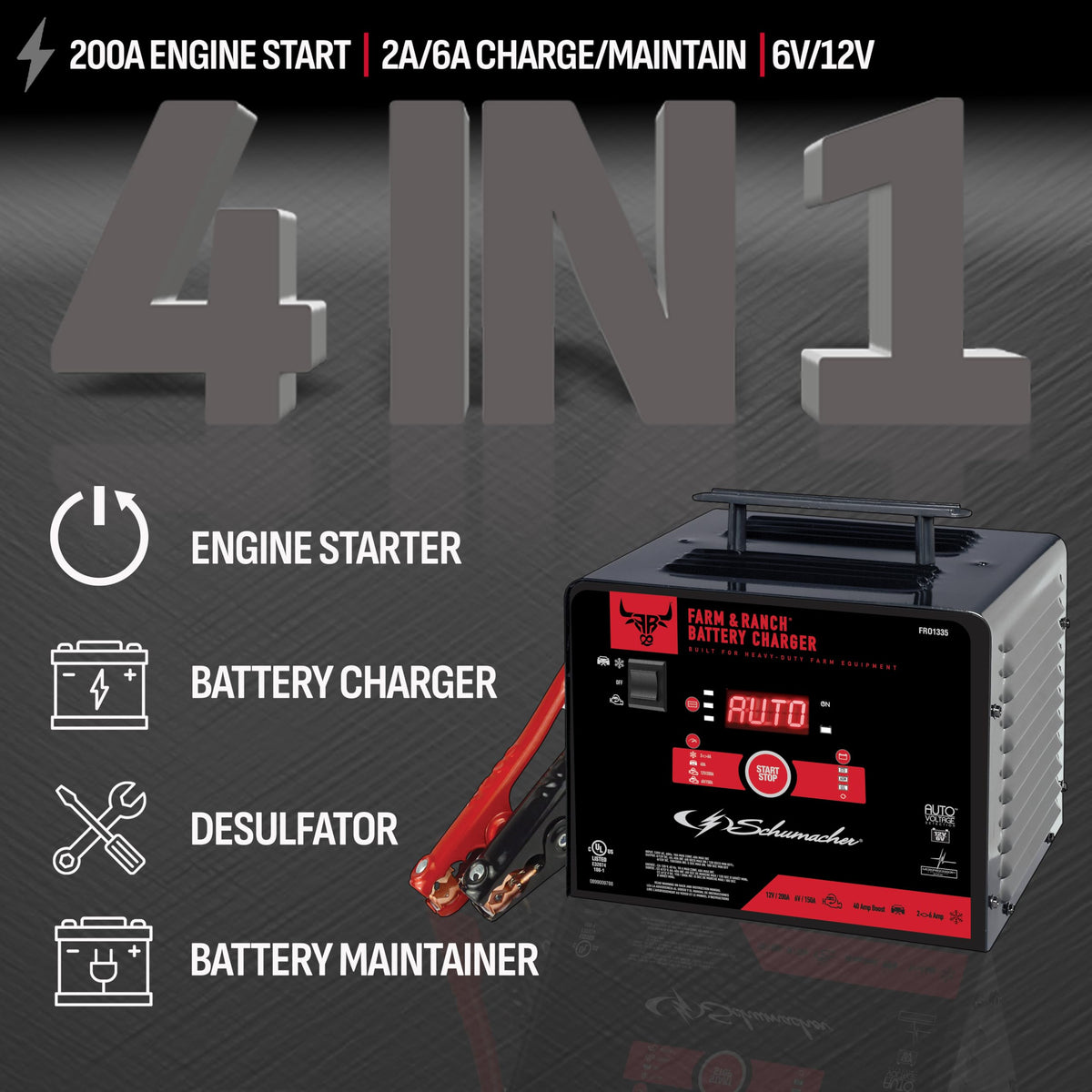 Schumacher FR01335 digital display and LED indicators for clear charge status and diagnostics