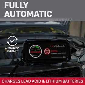 Schumacher display lit in boost mode highlighting selectable high-current charging benefit