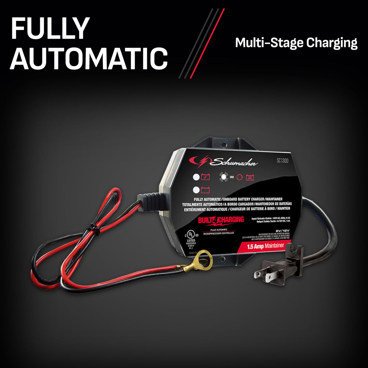Schumacher SC1300 mounted in engine compartment enabling long-term battery care