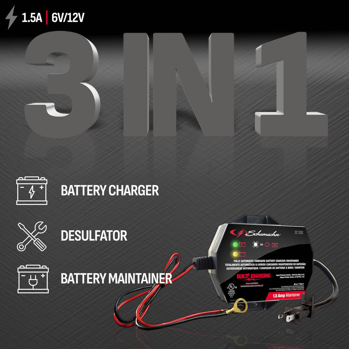 Schumacher SC1300 ring leads close-up with non-sparking ends for safe connections