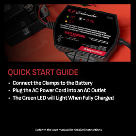 Schumacher SC1300 side label close-up highlighting voltage compatibility and specs
